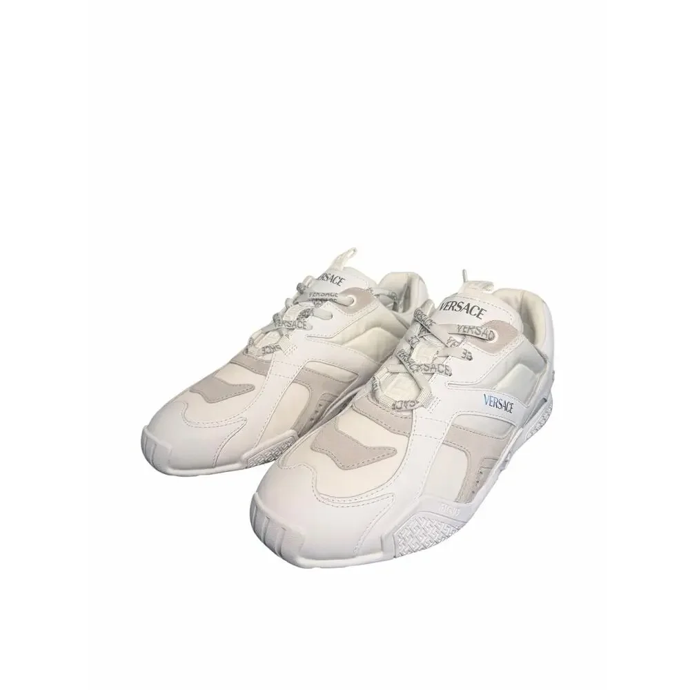 Versace NiB Galaxia Suede Trim Leather Fabric Sneakers in White Size 41